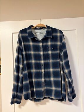 DOVETAIL WORKWEAR Givens Work Shirt, Blue White Plaid Flannel, Size Small